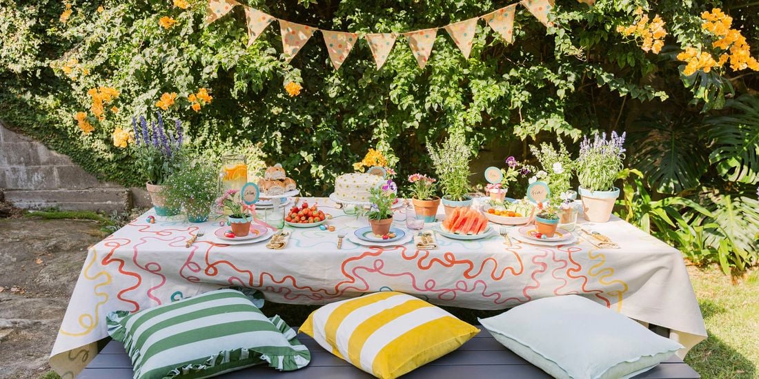 Decorated easter table outside.