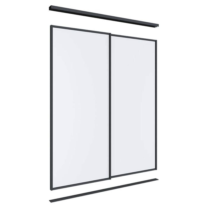 Lugna 2100 x 1201-1800mm Black Melamine Wardrobe Double Sliding Doors