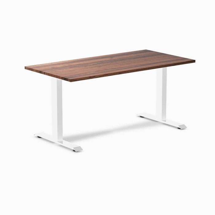 Desky Fixed Height Walnut Hardwood Desk 150x75cm White Leg