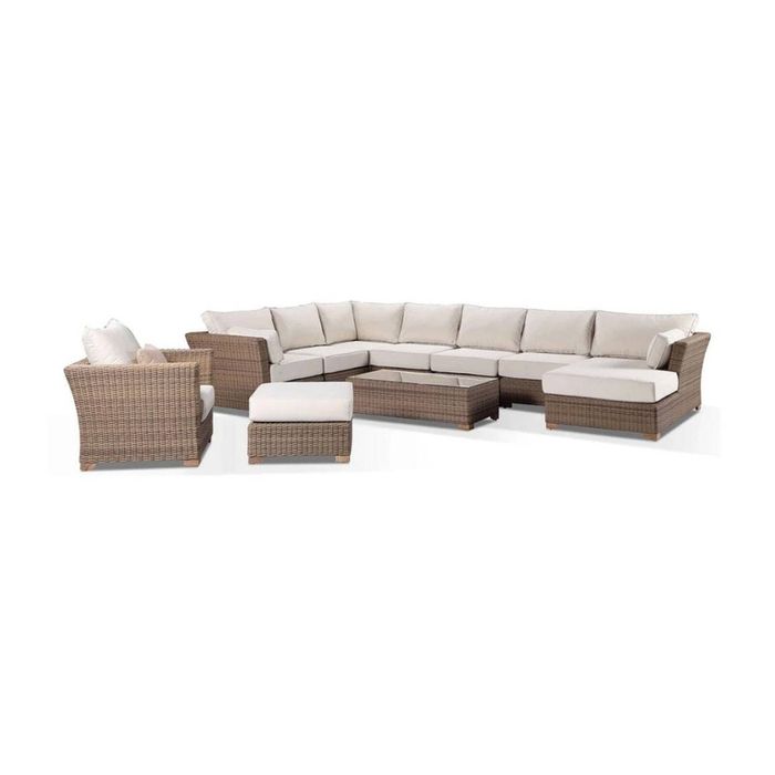 Coco Package D Huge Modular Corner Brushed Wheat Right Left Side With Chaise & Cream Cushions