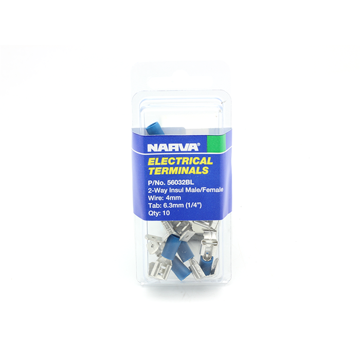 Narva 4mm Blue 2-Way Male / Female Electrical Terminal Connector - 10 Pack