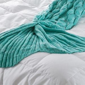CottonMore Knitted Mermaid Tail Blanket Home Decor Acrylic Throw Rug 195cmx90cm - Mint