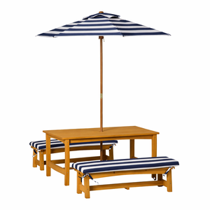 Hide & Seek Kids Picnic Bench Set - Navy Umbrella + Cushions