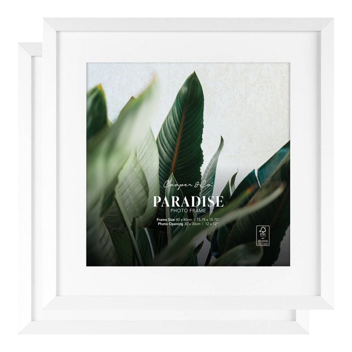 Cooper & Co. 15.75 x 15.75inch Mat to 12 x 12inch Set of 2 White Premium Paradise Wooden Photo Frames