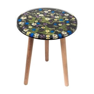 Leni Handcrafted Round Resin Side Table Tranquil Garden Black 40x40x51.5cm