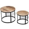 vidaXL 2 Piece Coffee Table Set Rough Mango Wood Round Couch Side Accent Stand