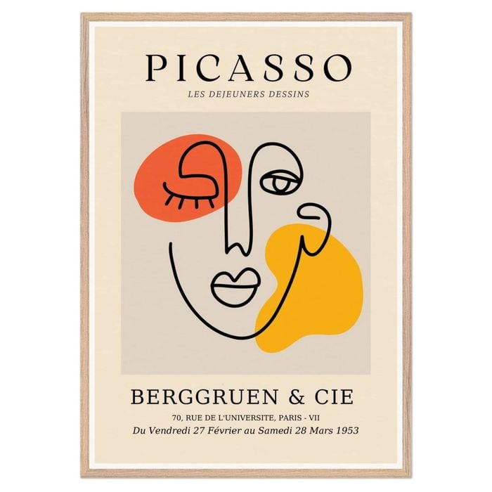 Galrie Minimalist Picasso Line Art Print Les Dejeuners Dessins for Contemporary Decor, Wood Frame, A4 21 x 30cm (8 x 12inch)