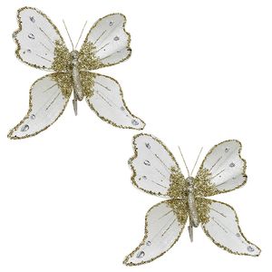 Catzon 2Pcs Christmas Sparkling Butterfly Ornament with Clip-White