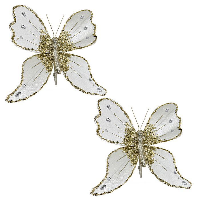 Catzon 2Pcs Christmas Sparkling Butterfly Ornament with Clip-White