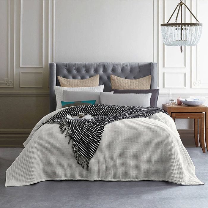 Cottonmore 100% Bamboo  Chunky Square Waffle Weave Blanket Throw Rug Smoke Grey - SuperKing
