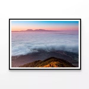 Foggy Dawn Mountains with Beach  Print 100% Australian Made 90x60cm  (Poster)