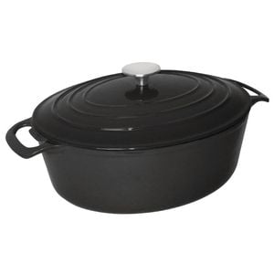 Vogue Oval Casserole Dish Black 6l Cast Iron Cooking Pot Commercial Kitchenware