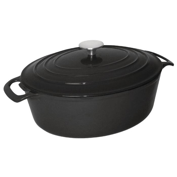 Vogue Oval Casserole Dish Black 6l Cast Iron Cooking Pot Commercial Kitchenware
