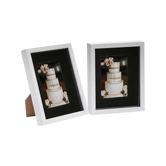 Nicola Spring 8" X 10" White 3d Box Photo Frames - 4" X 6" Mount Black - Pack Of 2