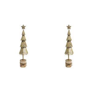 2x LVD Metal/Wood Xmas Tree On Stump Christmas Holiday Decor Large 37.5cm Gold