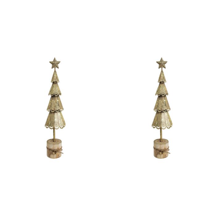 2x LVD Metal/Wood Xmas Tree On Stump Christmas Holiday Decor Large 37.5cm Gold