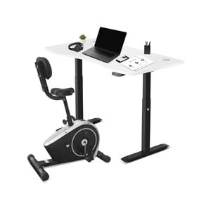 Lifespan Fitness Cyclestation 3 Exercise Bike with ErgoDesk Automatic Standing Desk 150cm in White/Black