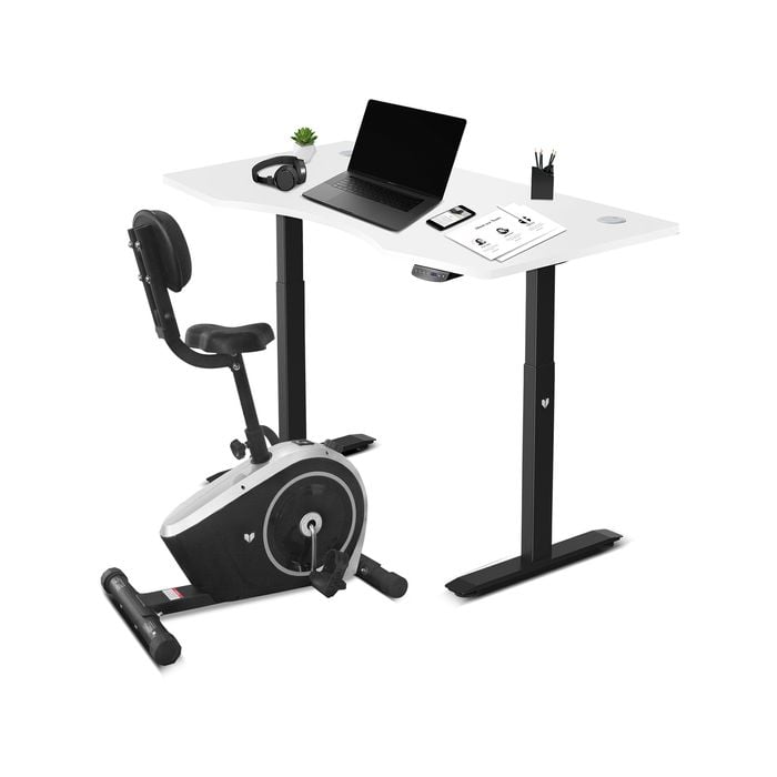 Lifespan Fitness Cyclestation 3 Exercise Bike with ErgoDesk Automatic Standing Desk 150cm in White/Black