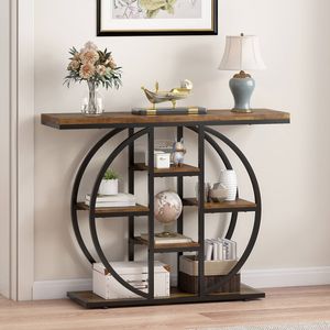 Advwin Console Table 103cm Entryway Hallway Table w/Storage Shelf Couch Side Table Walnut
