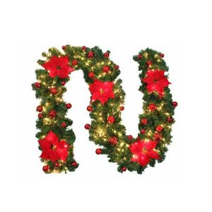 P&P Green Christmas Garland with Fairy Lights and Red DIY Decoration Set