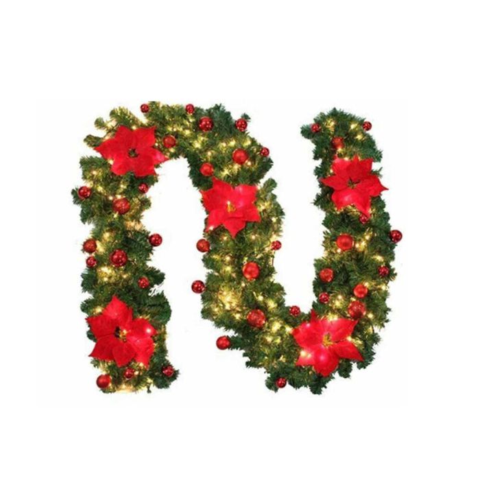 P&P Green Christmas Garland with Fairy Lights and Red DIY Decoration Set