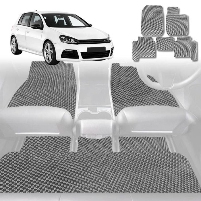 6D Diamond Car Floor Mats for VolksWagen Golf 2013-2021-Full Set-Grey-Outback GT