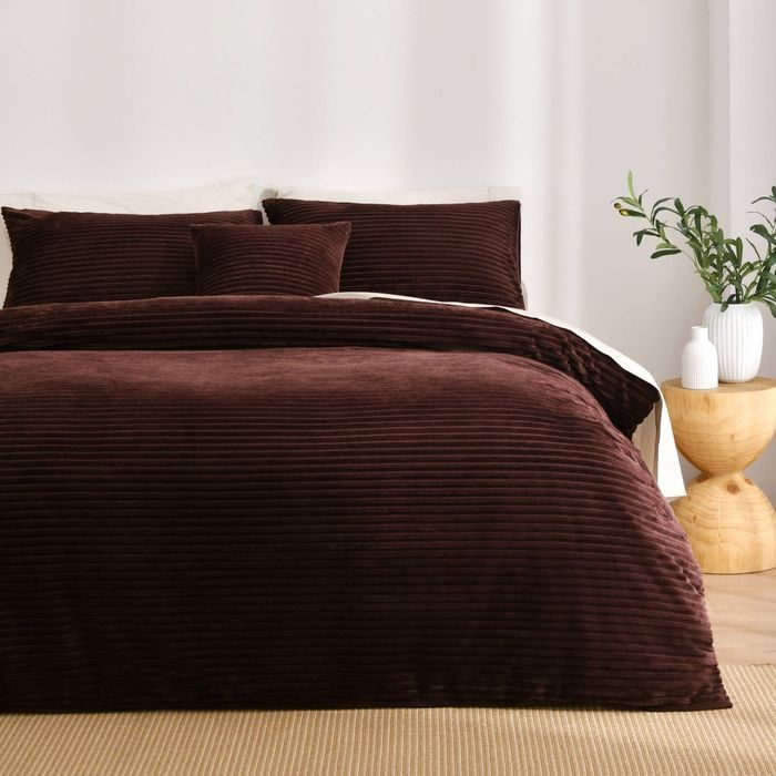 Dreamaker Embossed Fleece Quilt Cover Set Chocolate Single Bed