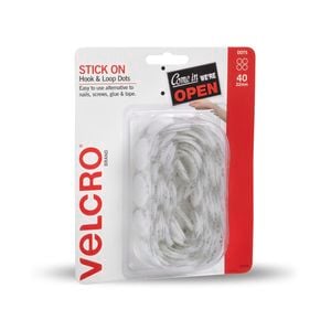 VELCRO® Brand 22mm White Stick On Hook And Loop Dots - 40 Pack