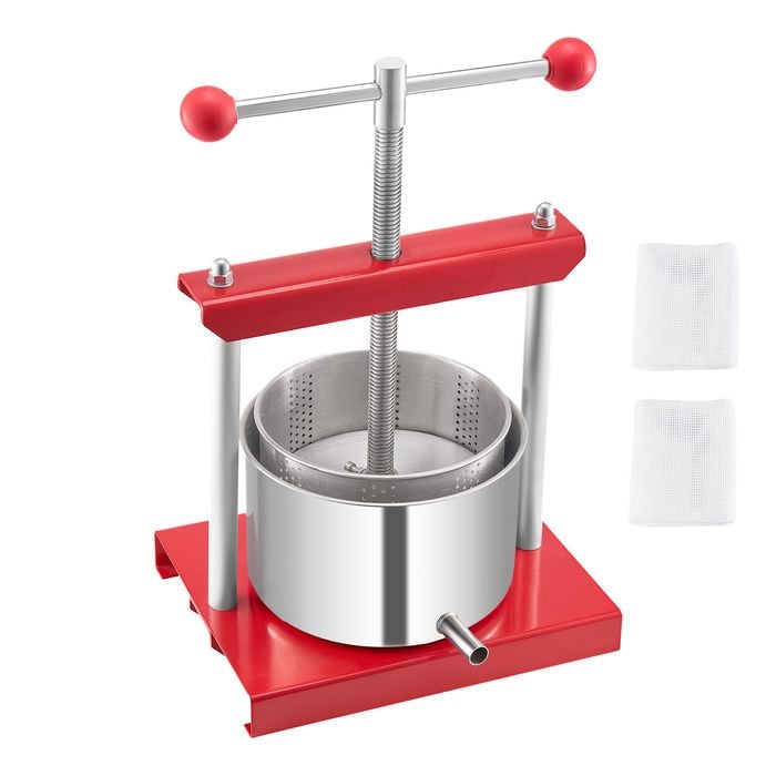 Vevor 0.8 Gal Fruit Wine Press Red 2 Stainless Steel Barrels Cider Apple Honey Making