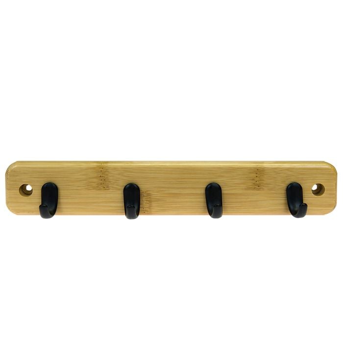 Mode 4 Black Hooks On Bamboo Board Key Rack