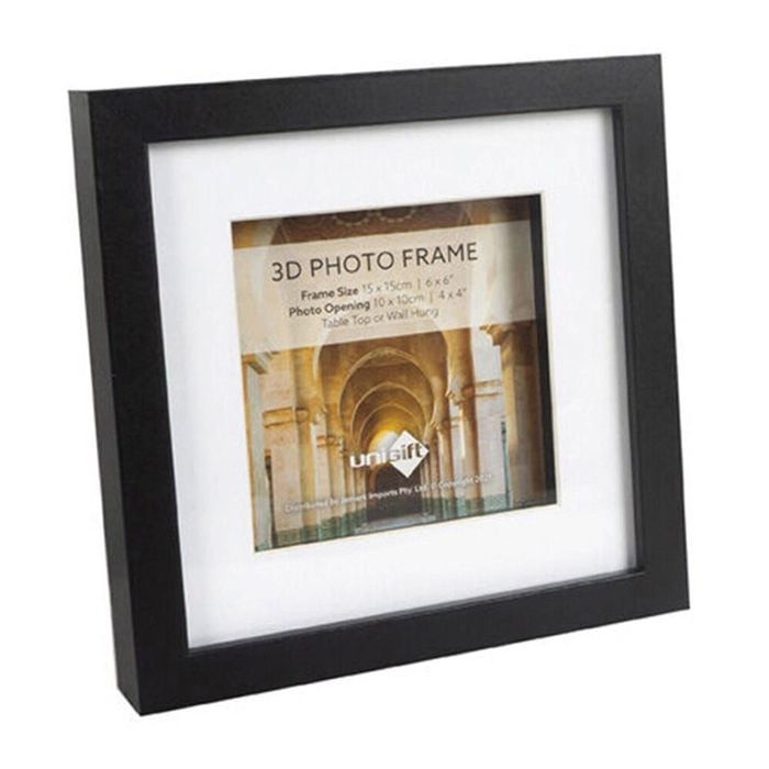 Unigift 3D Wooden/Glass Picture Photo Frame 15x15cm/10x10cm Black