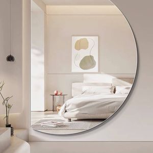 Best World Left Cut Half Moon Wall Mirror 91cm x 130cm Frameless Decorative Mirror