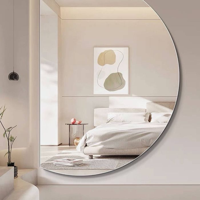 Best World Left Cut Half Moon Wall Mirror 91cm x 130cm Frameless Decorative Mirror