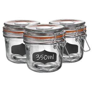 Argon Tableware 6x Glass Storage Jar & Labels Set - 350ml/12.3oz 4 Colour Seal Airtight Kitchen Storage Container Preserving Jar