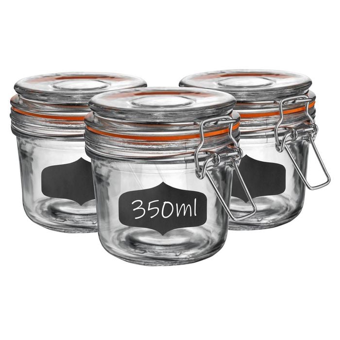 Argon Tableware 6x Glass Storage Jar & Labels Set - 350ml/12.3oz 4 Colour Seal Airtight Kitchen Storage Container Preserving Jar
