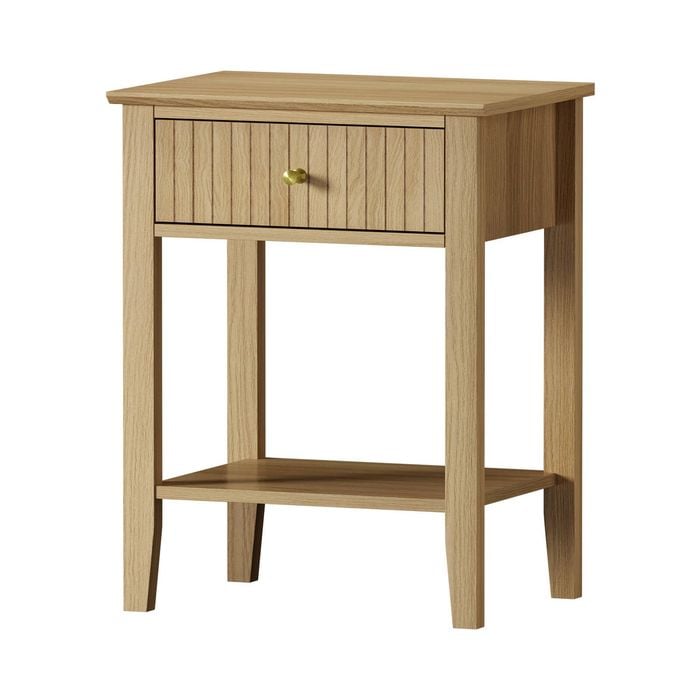 Oikiture Bedside Table One Drawer Open Shelf Natural