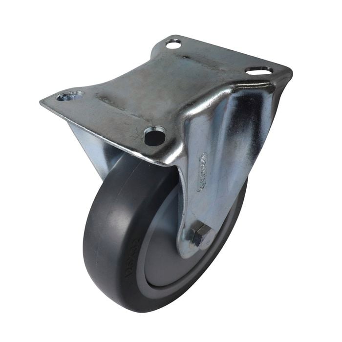 Easyroll 125mm 100kg Grey Rubber Heavy Duty Fixed Castor