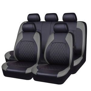 Catzon 9Pcs Car Seat Cover PU Leather Universal Full Set Protector-Grey