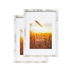 Cooper & Co. Set Of 2 29.7cmx42 Mat to 21x29.7cm White Premium Rustic Wooden Photo Frame