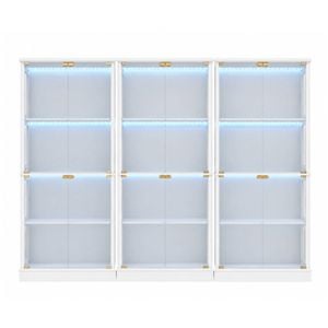 Cosmoliving Display Cabinet Set of 3 Storage LED Light 4 - Tier Shelves Bookcase Stand Rack White