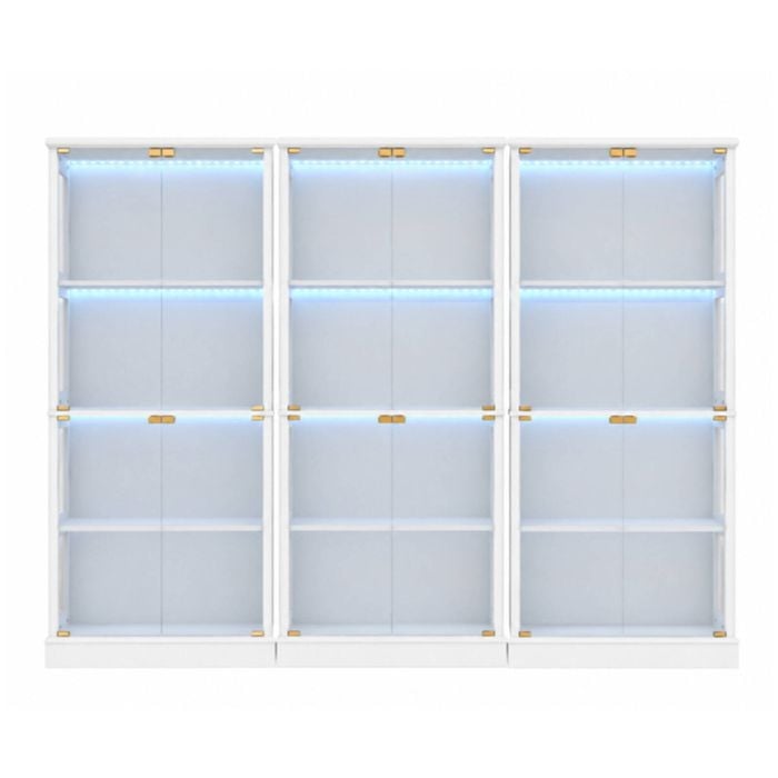 Cosmoliving Display Cabinet Set of 3 Storage LED Light 4 - Tier Shelves Bookcase Stand Rack White