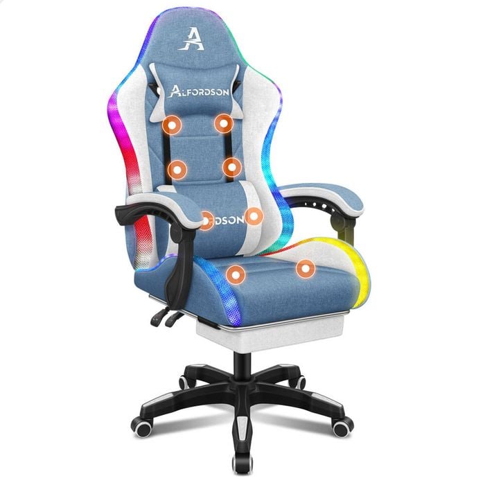 ALFORDSON Gaming Office Chair LED White Blue Bunnings Australia
