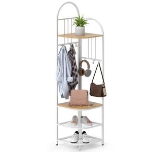 Costway 4-tier Coat Rack 180cm Corner Hall Tree Clothes Organizer Natural