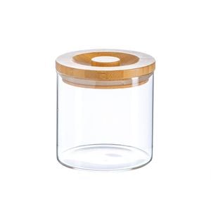 Argon Tableware Glass Storage Jars -wooden Lid - 550ml - Modern Round Scandi Organisation Container Glass Jar