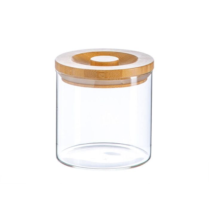 Argon Tableware Glass Storage Jars -wooden Lid - 550ml - Modern Round Scandi Organisation Container Glass Jar