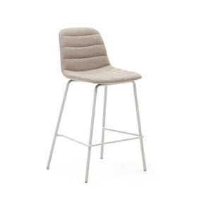Zunilda stool in beige chenille and steel with matt white finish height 65 cm