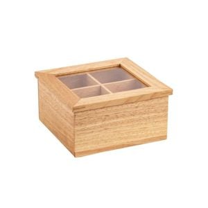 Olympia Tea Box Mini Hevea Wood With Lid Kitchen Storage Organizer