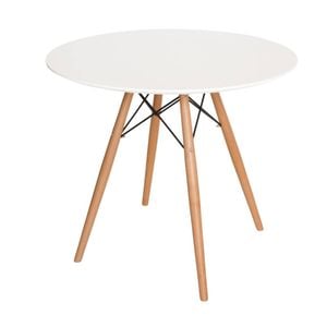 Sk Designer Living | Replica Eames Eiffel Round Wood Dining Table | 80cm - White & Natural