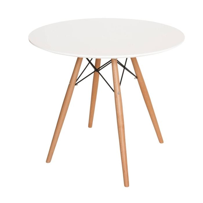 Sk Designer Living | Replica Eames Eiffel Round Wood Dining Table | 80cm - White & Natural