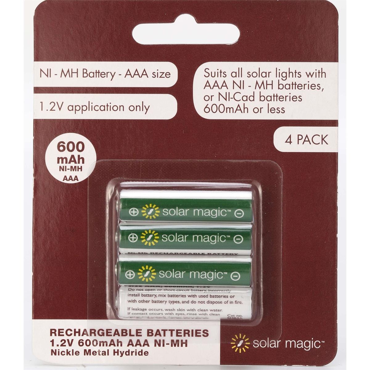 Solar Magic AAA 600mAh Ni-Mh Rechargeable Batteries - 4 Pack - Bunnings ...